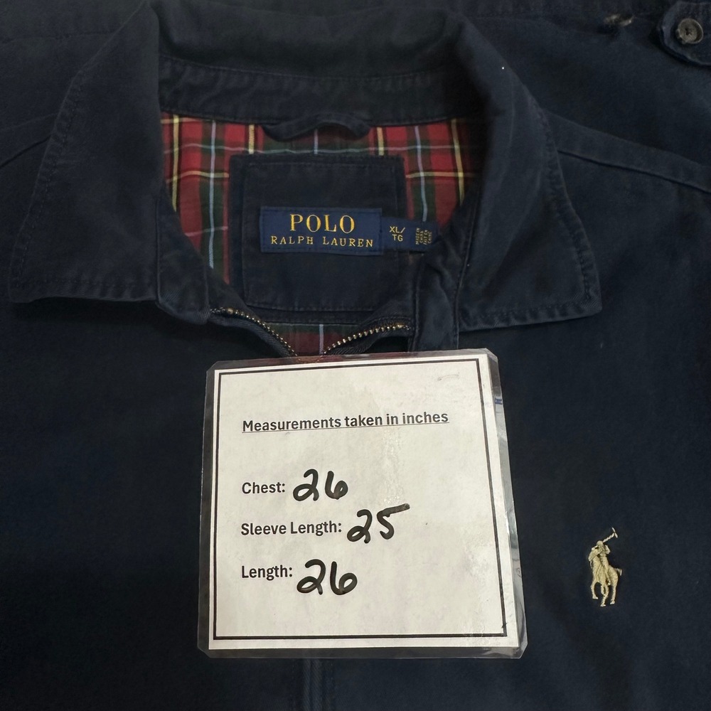 Polo Ralph Lauren Mens XL Navy Blue Harrington Jacket Plaid Lining Cotton Twill - Picture 9 of 9